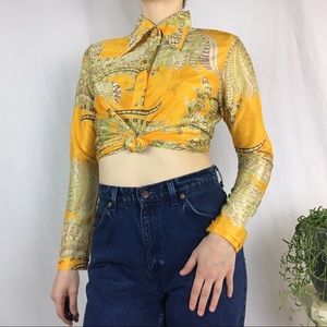 70s vintage golden yellow paisley button down